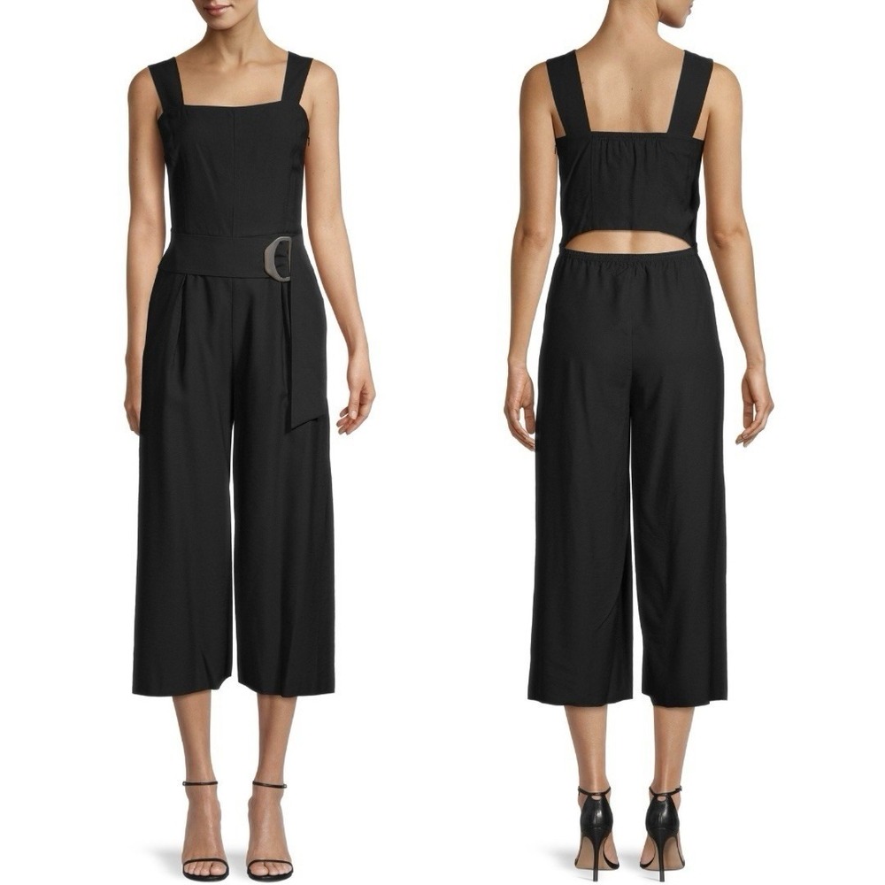 VINCE Women's Size 10 Belted Cropped Wide Leg Jumpsuit $445 Open‎ Back Quiet Lux
